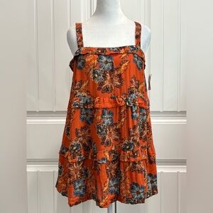 🆕 Old Navy Girl Orange Floral Ruffled Top Size M(8)